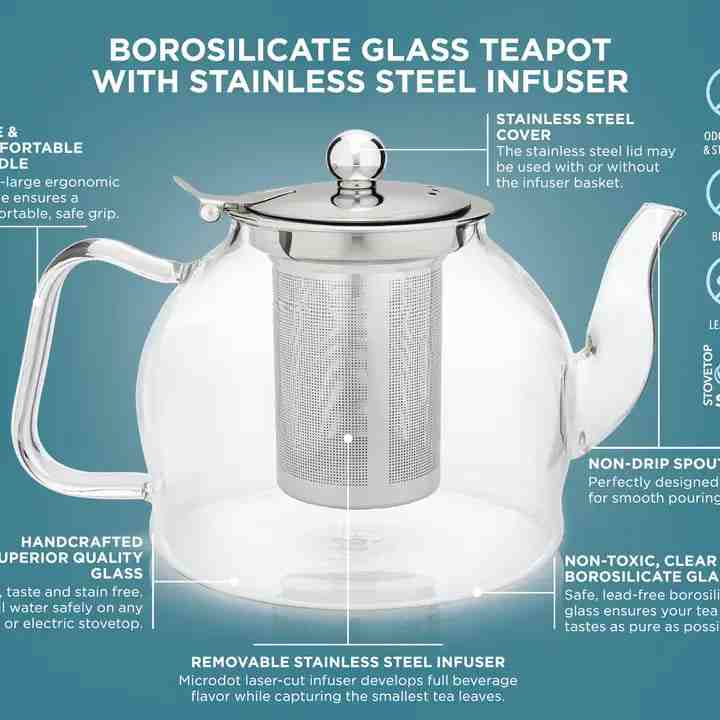 Dublin Glass Teapot With Infuser | 40oz | Teabloom - Kitchen Switchen