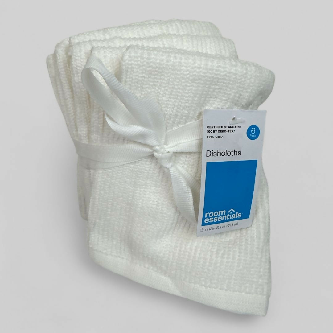 6pk Cotton Dishcloths White - Room Essentials