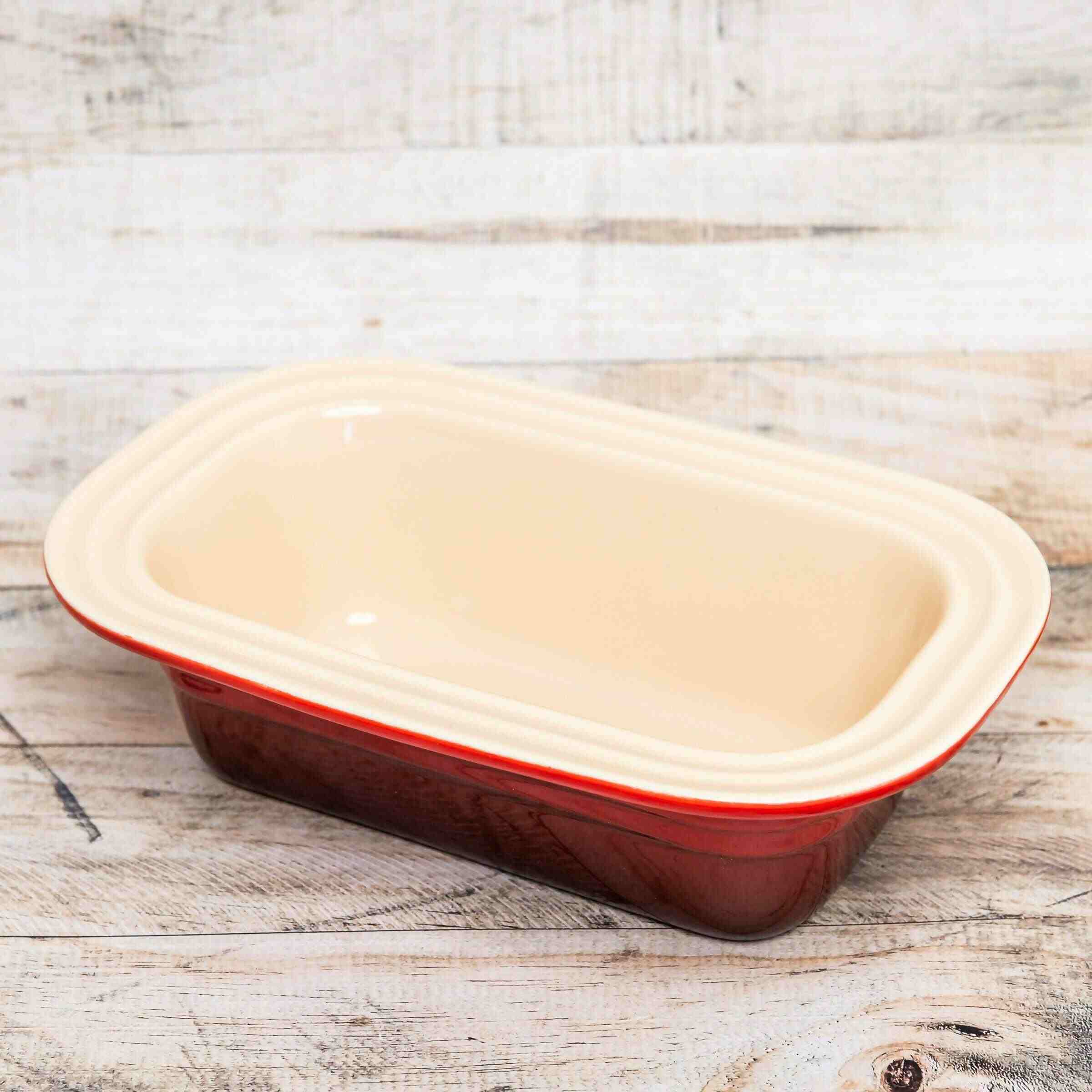 Gently Used, Pre-owned, Cerise Le Creuset Loaf Pan, side