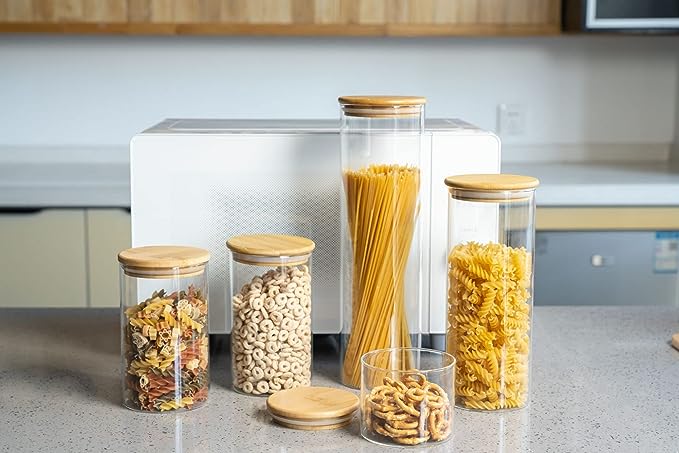 Eco Bamboo Lid Glass Canister Set | 5 Piece Set | Genicook Products