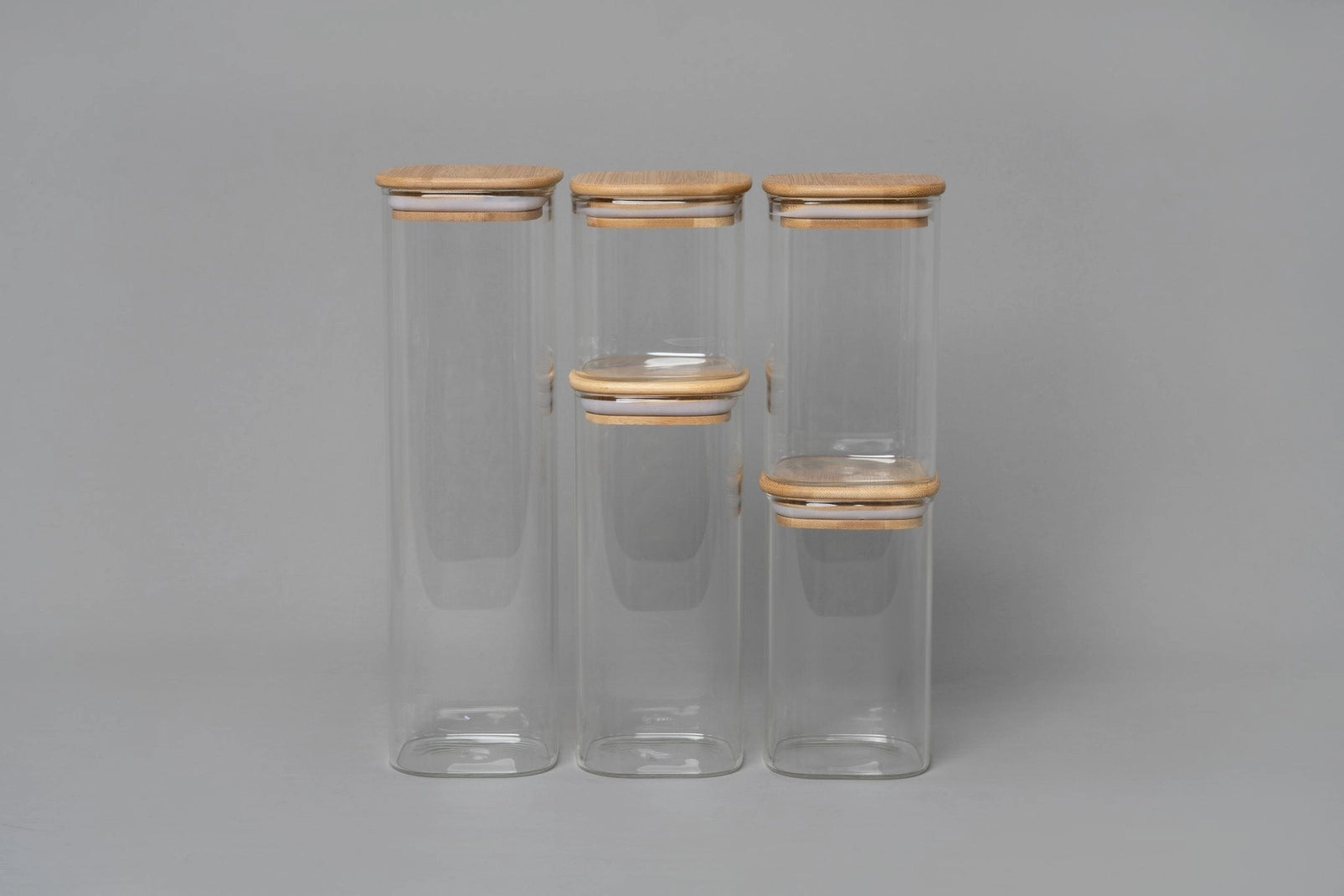 Eco Bamboo Lid Glass Canister Set | 5 Piece Set | Genicook Products