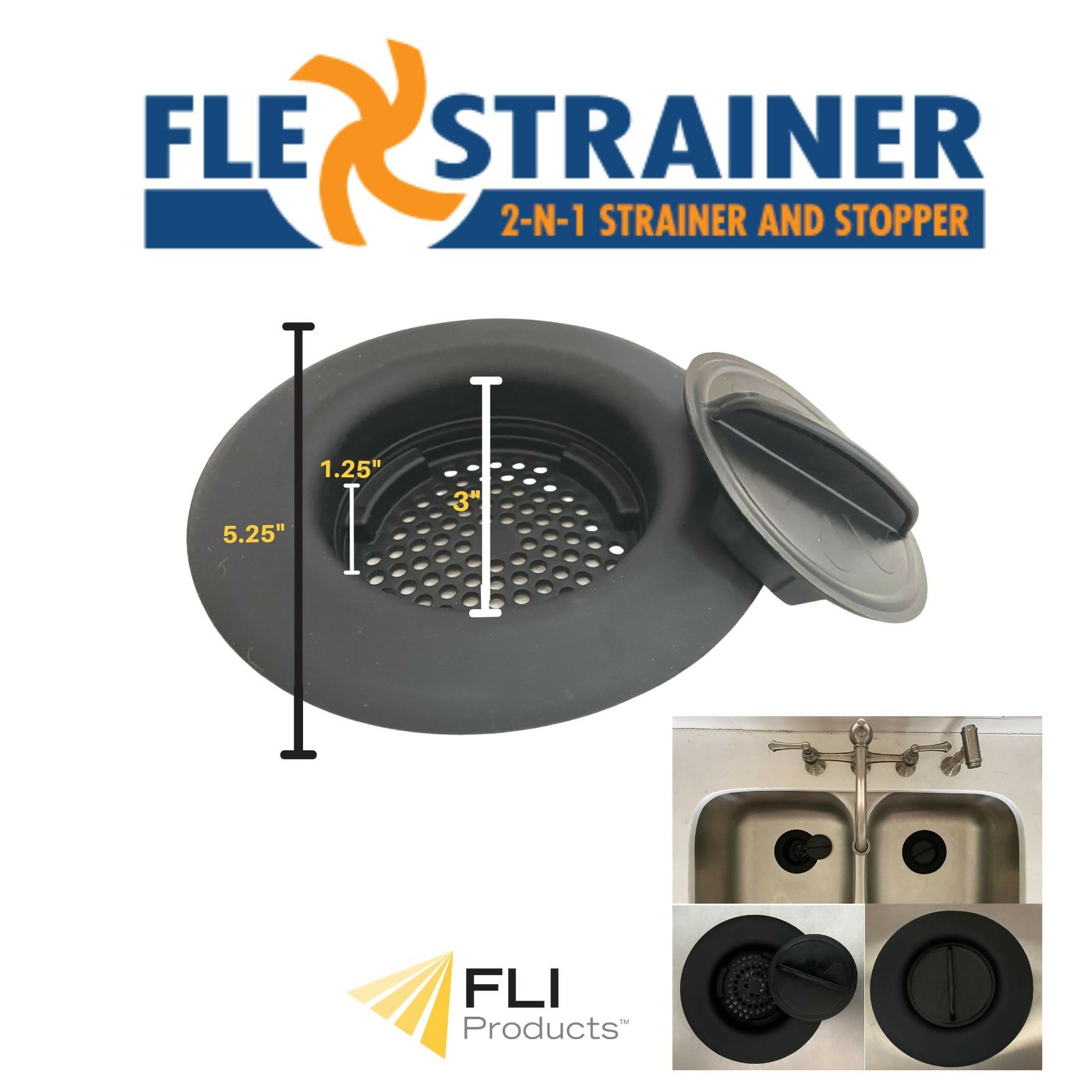 Flex Strainer Sink Strainer & Stopper 2-N-1 Fits Most 3.5” Drains & Disposals, Clog Prevention Made Easy (Copy)